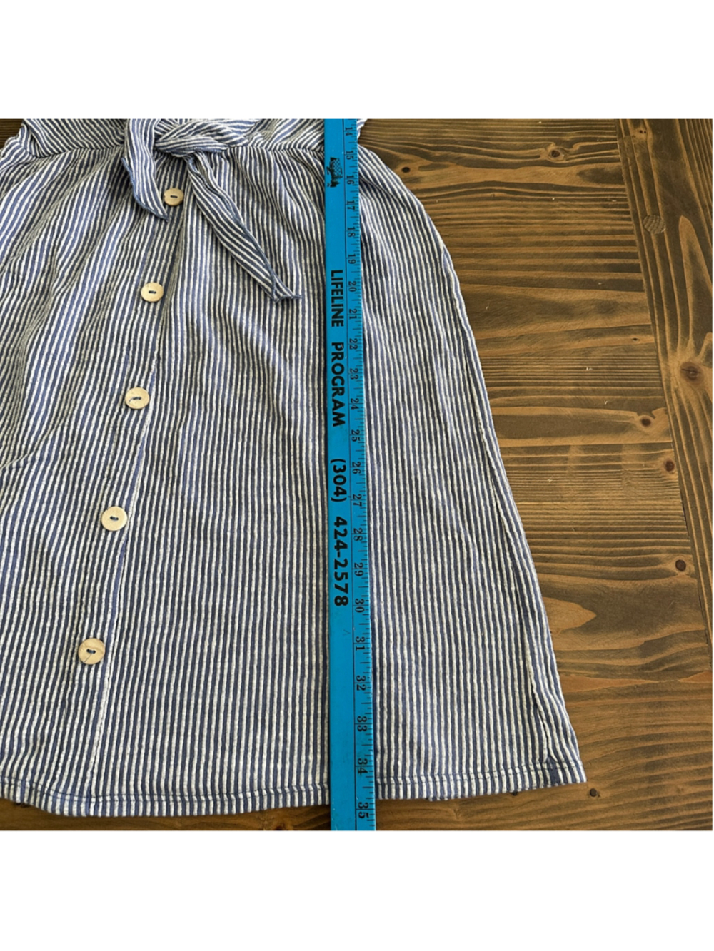 Caution to the Wind Dress Women’s S Blue White Stripe Seersucker Midi Tie Front - Picture 8 of 9
